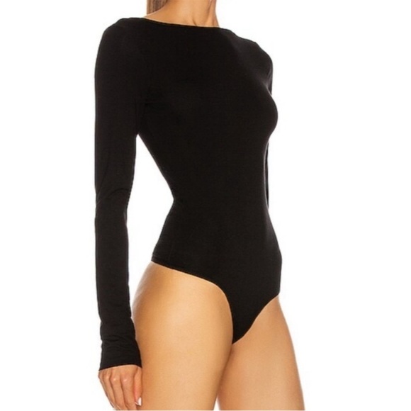 Agolde Sylvi Long Sleeve Square Back Bodysuit Black Women’s Size Large Open Back - Picture 2 of 11